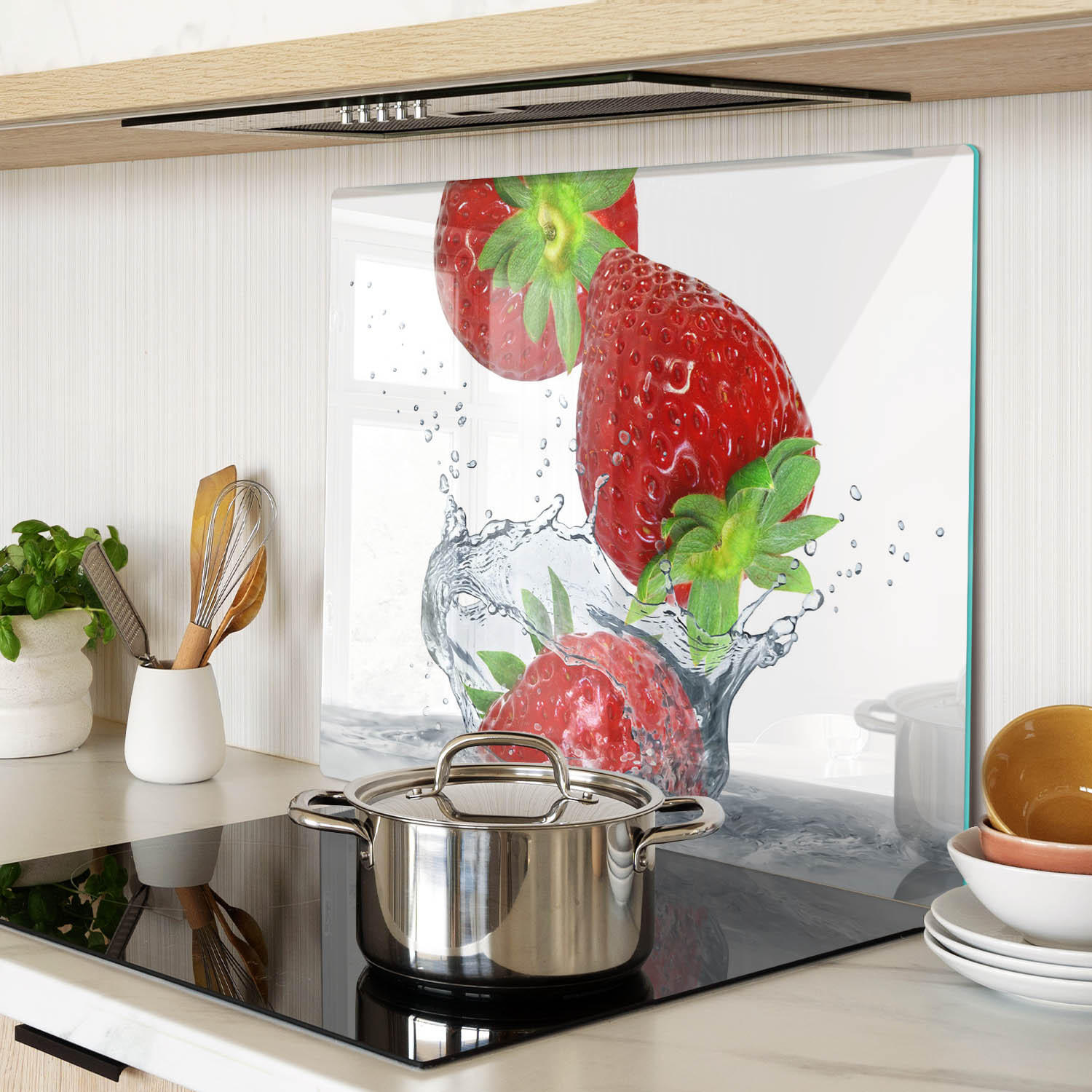 GLASPLATTE 60x52 cm Erdbeeren und Wasser - Rot, Glas (60/0.4/52cm) - TULUP
