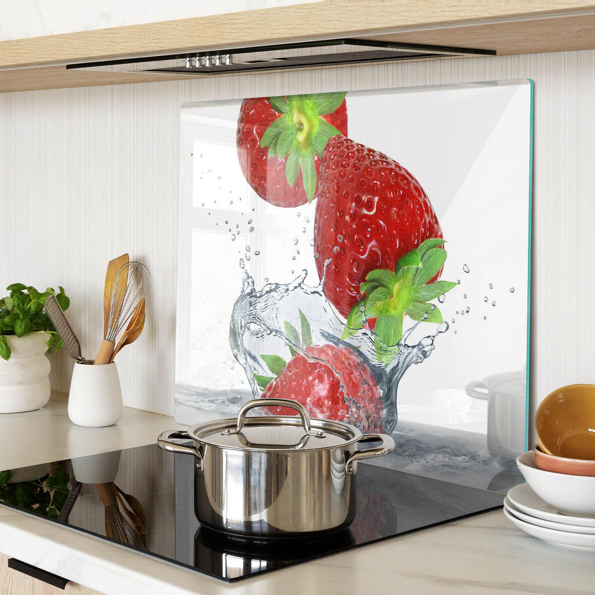 GLASPLATTE 60x52 cm Erdbeeren und Wasser - Rot, Glas (60/0.4/52cm) - TULUP