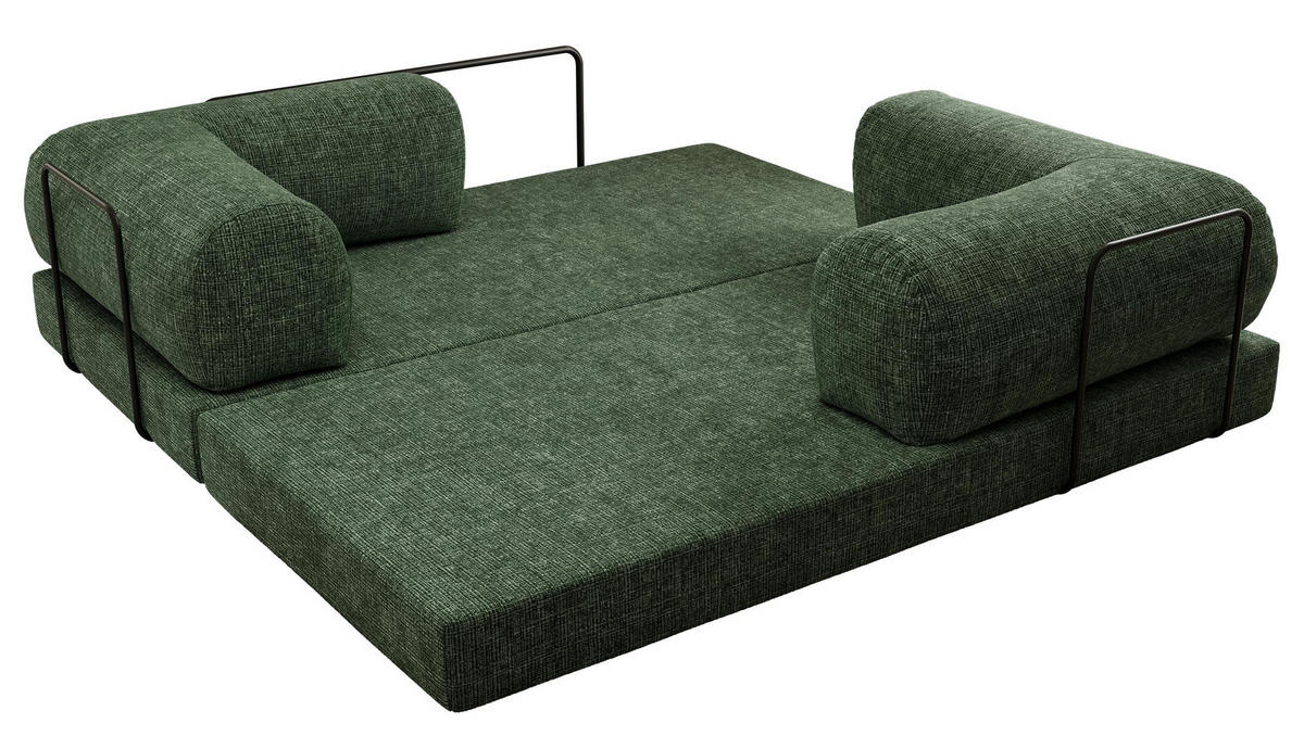 TROJMIESTNA POHOVKA ORSETTO - Tmavozelená Hrubo tkaná ženilka - čierna/tmavozelená, kov/textil (200/70/100cm) - MKS