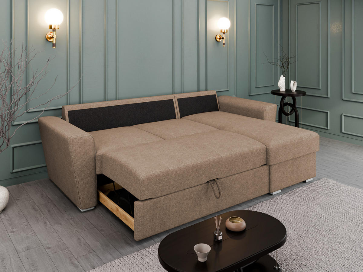 ECKSOFA Bellano Ecksofa L-Form- links oder rechts montierbar, braun - Braun, Holz (243/156cm) - Panda Möbel