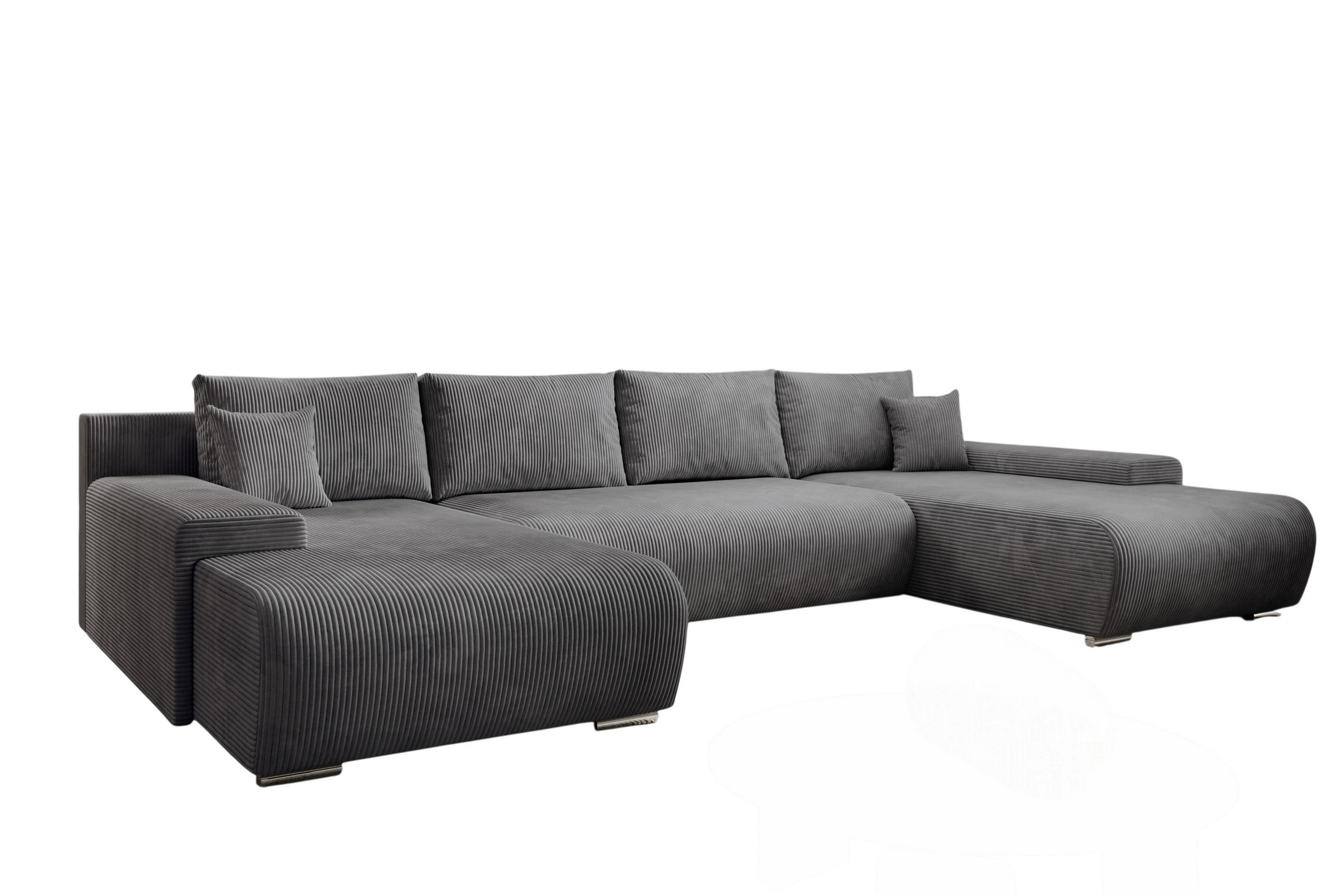 ECKSOFA Credo mit Schlaffunktion und Bettkasten, Couch U-Form, 348x81x185 cm, Dunkelgrau - Dunkelgrau, Holz (348/170cm) - PROMETO Möbel