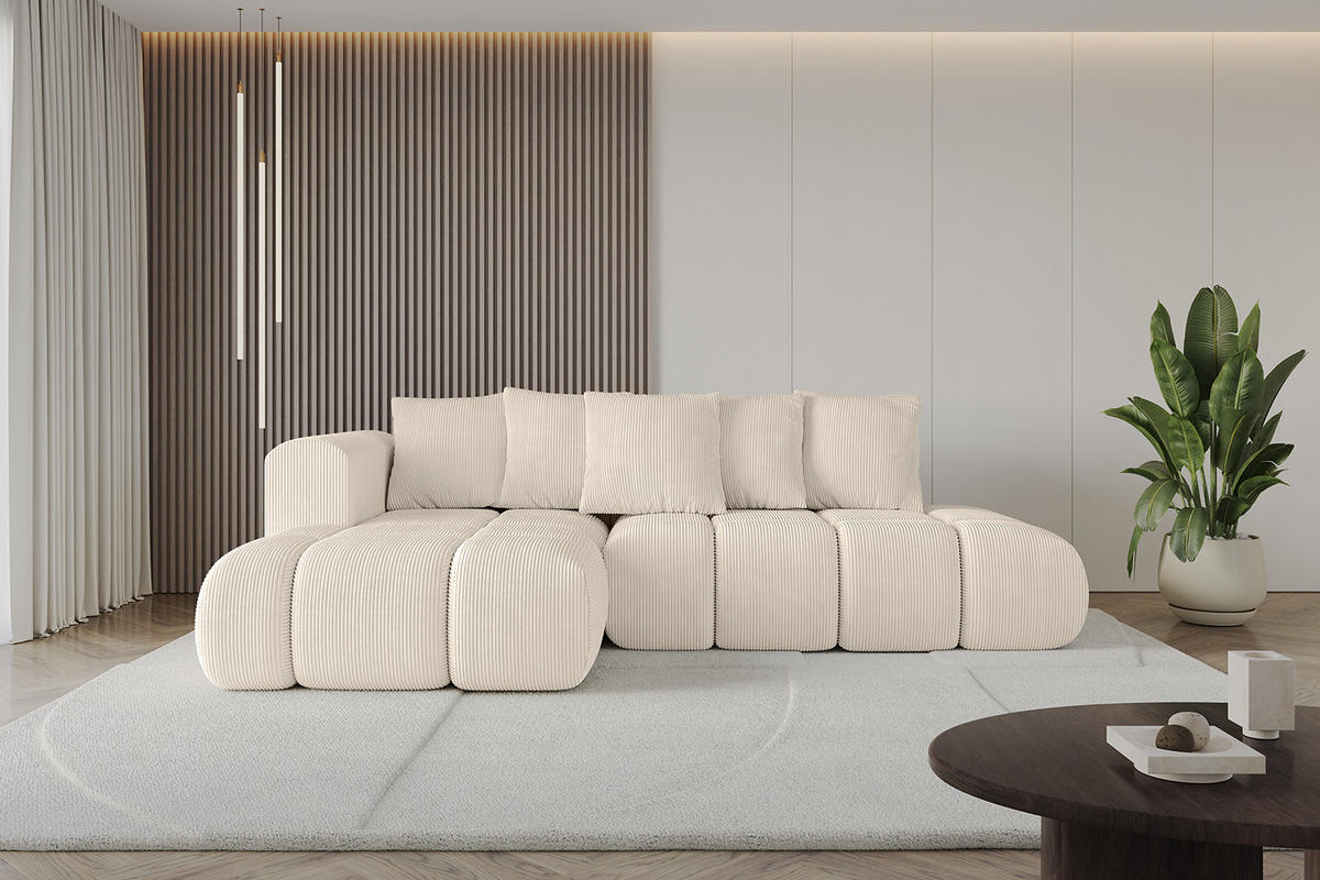 ECKSOFA Ottomane Links CLOUD-L-v1 289x180x40 Beige Cord - Beige, Holzwerkstoff/Kunststoff (180/289cm) - ALTDECOR