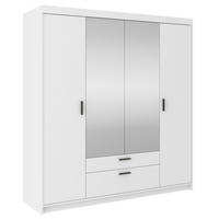 DREHTÜRENSCHRANK ELENORA 176,3/190,5/53cm 4-türig mit Spiegel Weiß - Weiß, Holzwerkstoff (176.3/190.5/53cm) - MASSENO