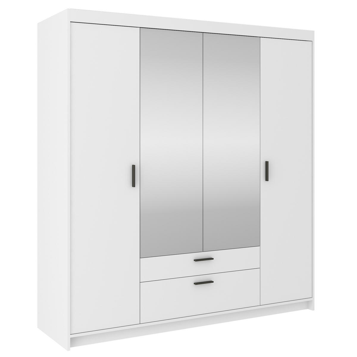 DREHTÜRENSCHRANK ELENORA 176,3/190,5/53cm 4-türig mit Spiegel Weiß - Weiß, Holzwerkstoff (176.3/190.5/53cm) - MASSENO