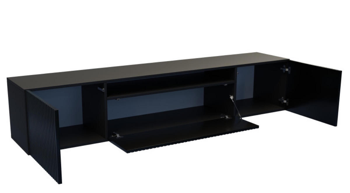 TV-SCHRANK Schwarz Marco Gefräste Fronten 200 cm - Schwarz, Holzwerkstoff (200/40/41cm) - Sepro Meble