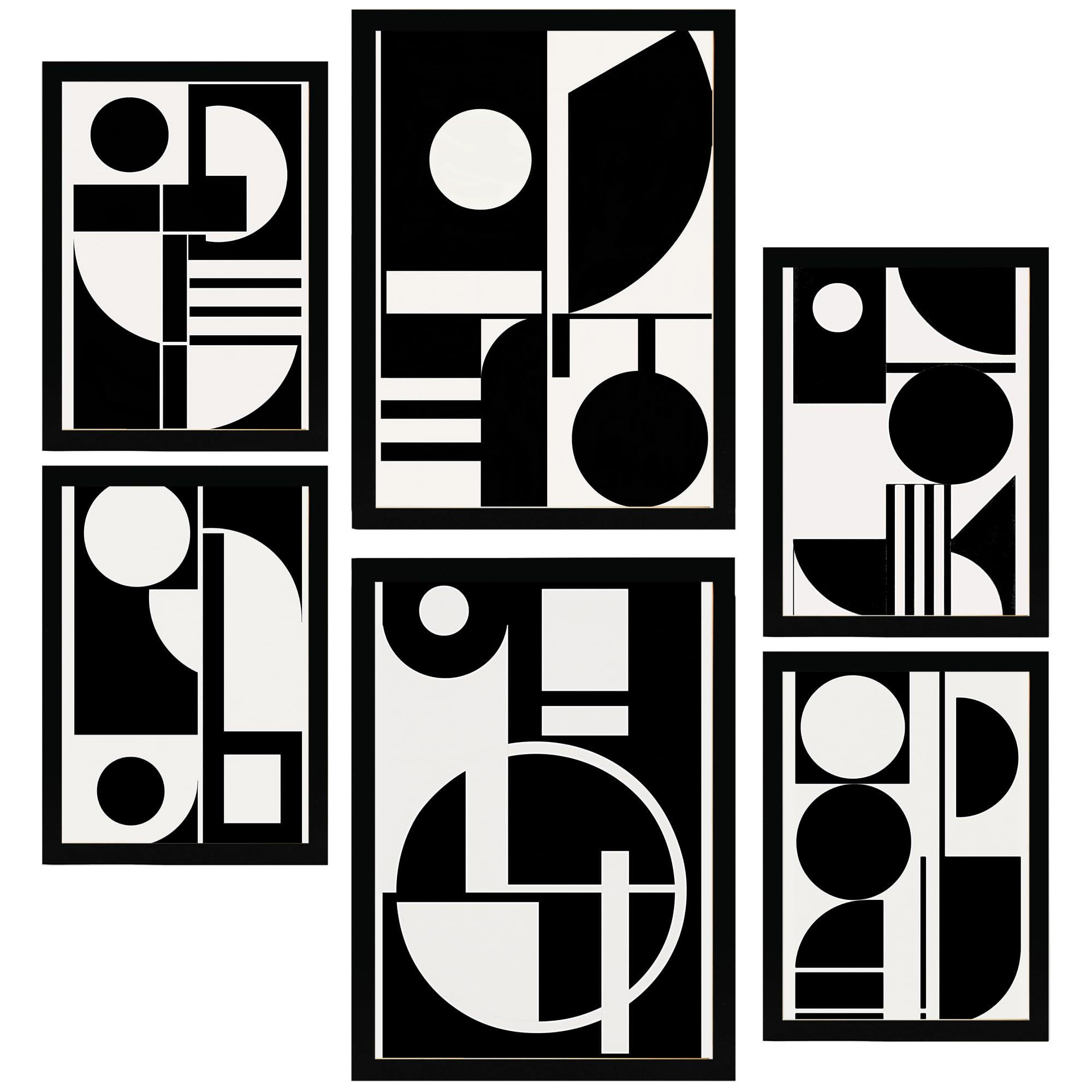 POSTER Set Mit 6 Bauhaus Schwarz Geometrisch A3 & A4 Schwarzer Rahmen - Schwarz, Papier (29/3cm) - Nacnic
