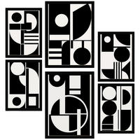 POSTER Set Mit 6 Bauhaus Schwarz Geometrisch A3 & A4 Schwarzer Rahmen - Schwarz, Papier (29/3cm) - Nacnic