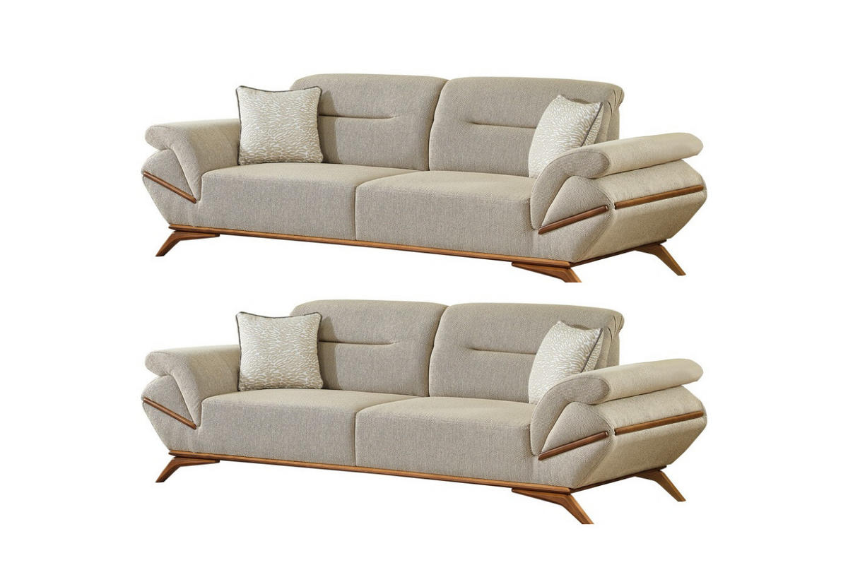 SITZGARNITUR Boston Grau Stellvariante:3+3 - Grau, Holz (255/90/100cm) - Villa Möbel