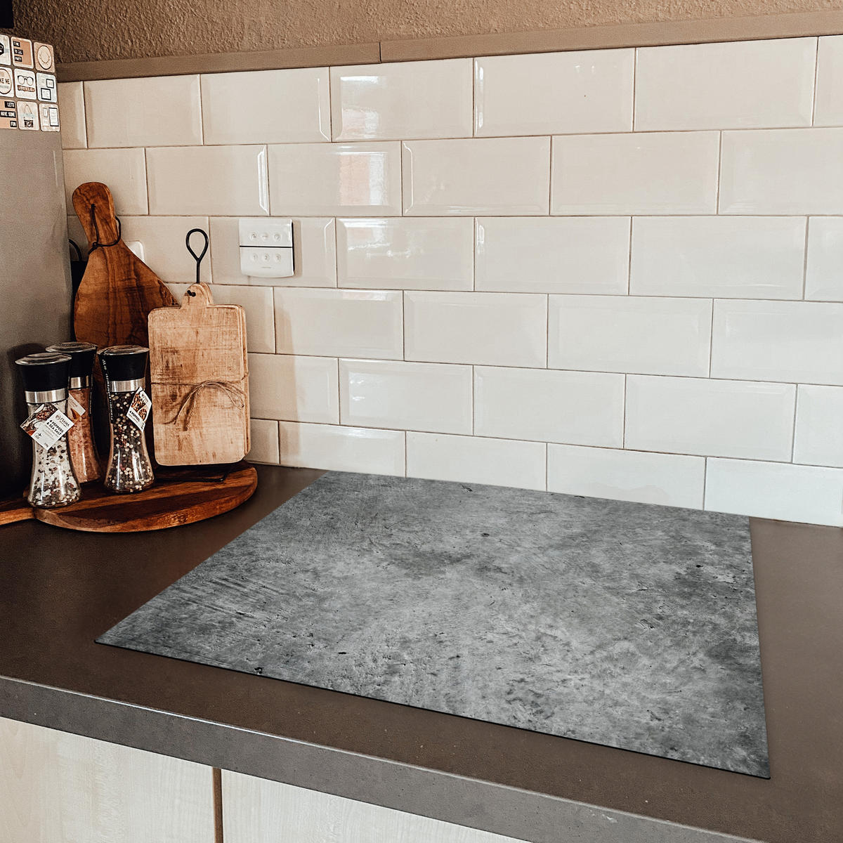 HERDABDECKPLATTE Beton - Schiefer - Grau -Betonstruktur Herdabdeckung Induktionsfeld 65x52 cm - Grau, Kunststoff (65/52/0.2cm) - MuchoWow