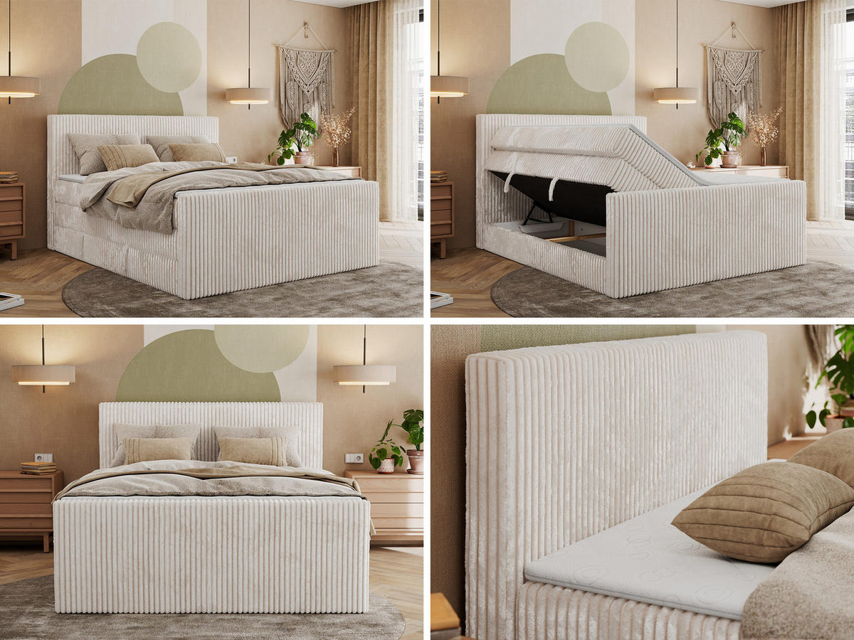 BOXSPRINGBETT TILIANO KING DUO 200/200 - Beige Cord - H3 - Beige, Textil (200/200cm) - MKS