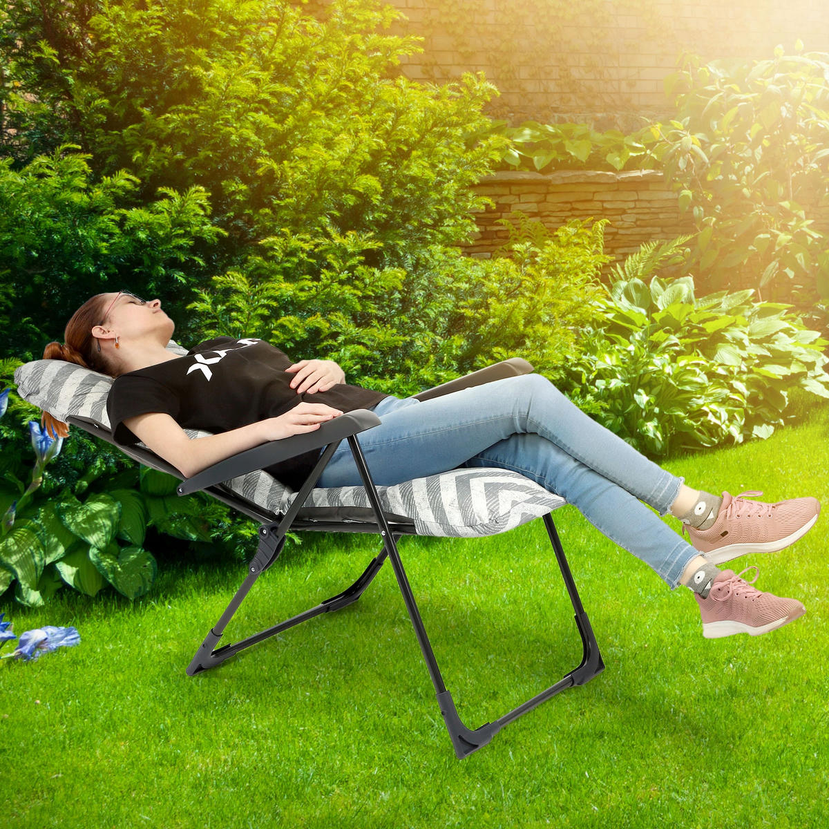 GARTENLIEGESTUHL 119 x 58 cm Zigzag“ - Weiß/Grau, Metall (58/119cm) - KADAX