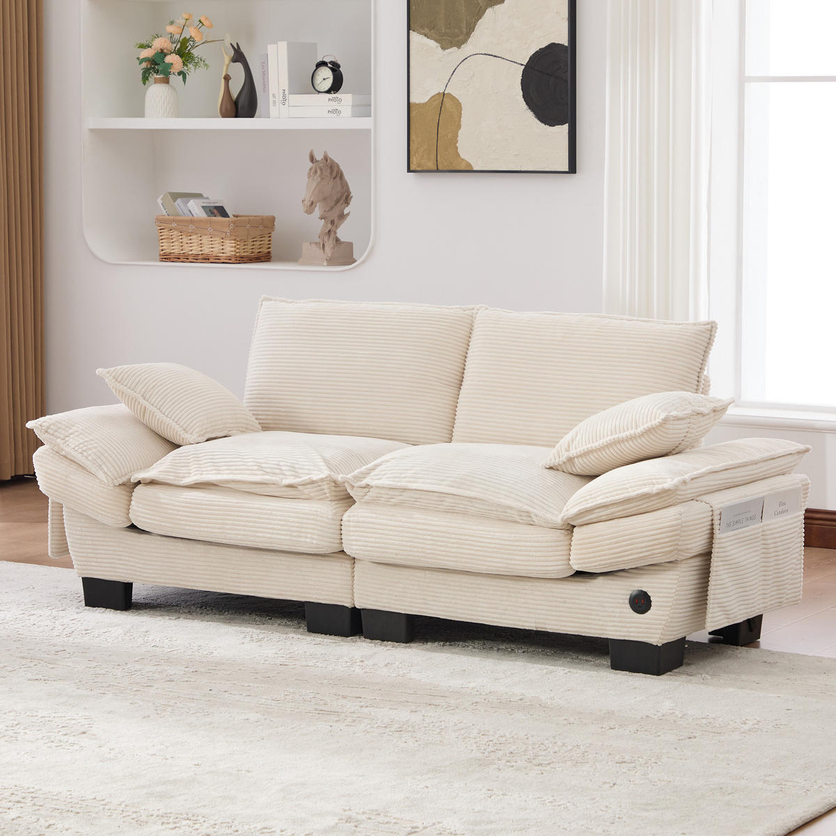 2-SITZER Sofa aus Corduroy 190x73x84 cm mit USB-C & Seitentaschen, beige - Beige, Textil (73/84/190cm)