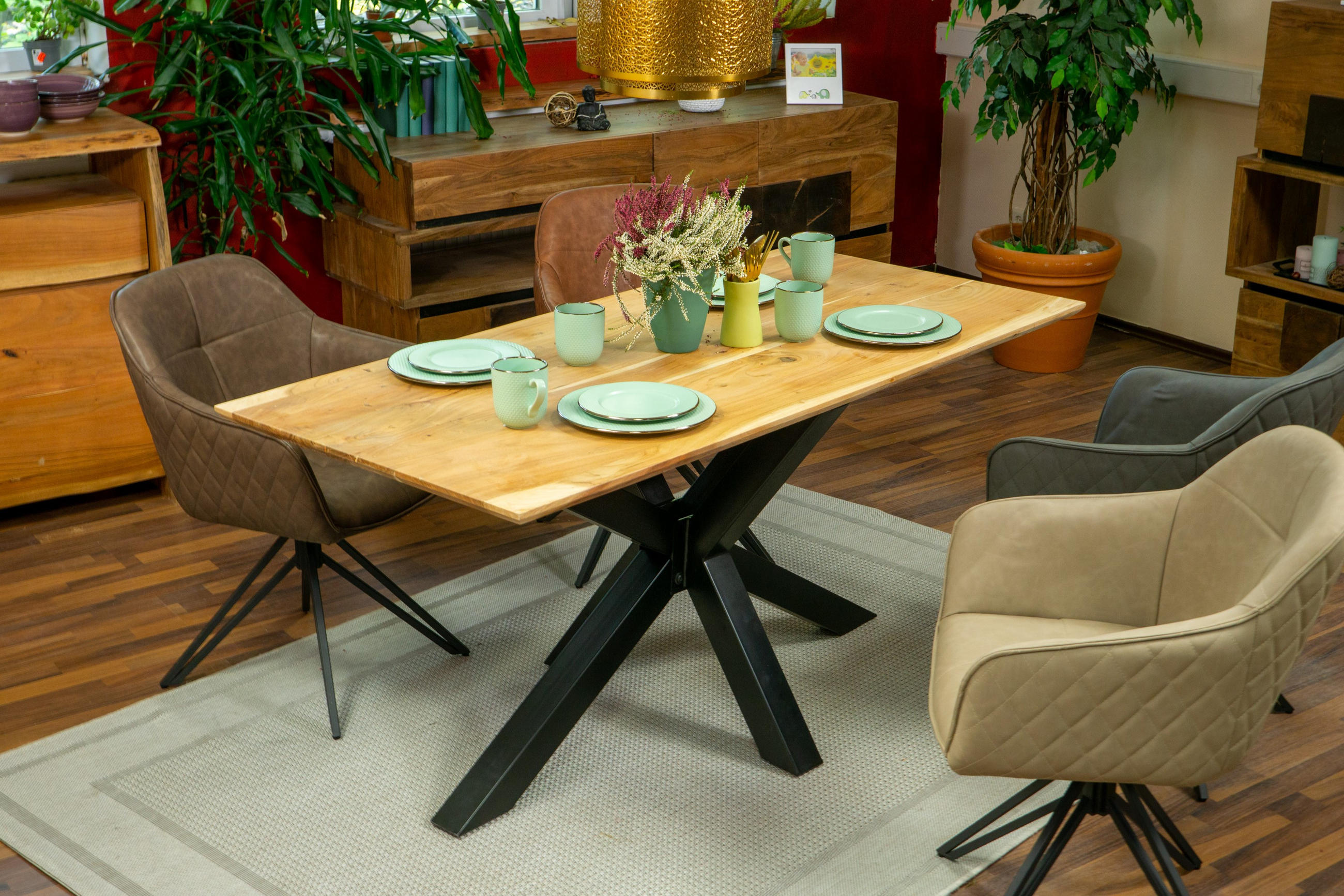 ESSTISCH ABBY - Beige/Schwarz, Holz/Metall (80/120/77cm) - SAM