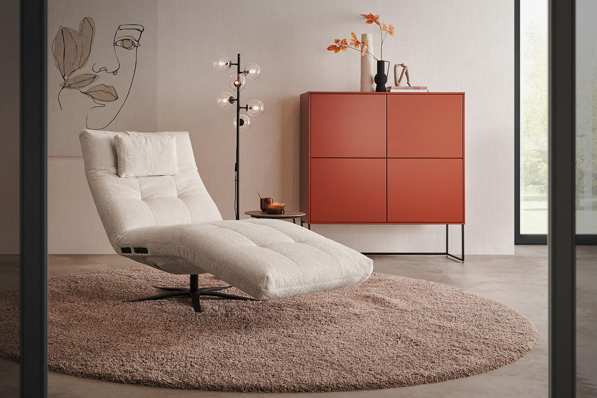 RELAXLIEGE LETICIA Weiß Flachgewebe - Schwarz/Weiß, Textil/Metall (82/115/156cm) - KAWOLA