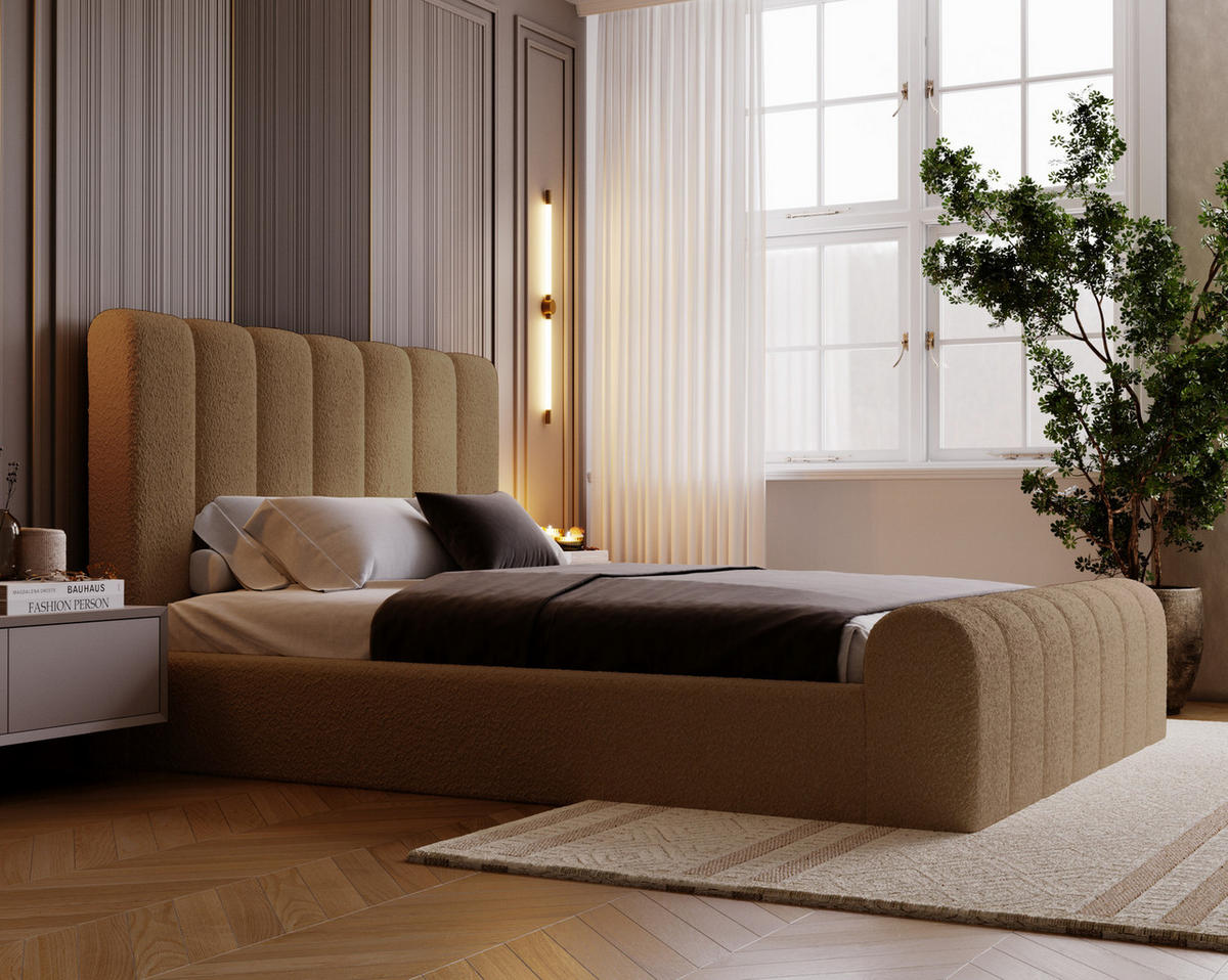 POLSTERBETT 180x200 Valetta mit Bettkasten, Bouclé Orange - Orange, Holz/Textil (180/200cm) - Emporius