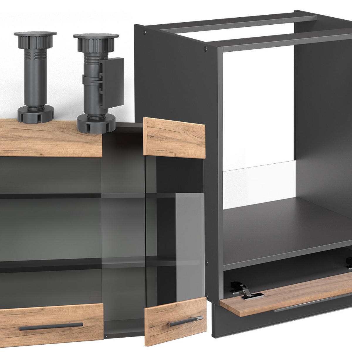 ECKKÜCHE Fame-Line Goldkraft Eiche/Anthrazit 160 x 190 cm, AP Marmor - Anthrazit/Eiche Wotan, Holzwerkstoff (190/81.6/60cm) - Vicco
