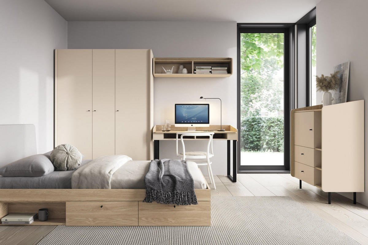 JUGENDBETT ALBI 120/200 in Geölte Eiche / Grau - Eichefarben/Grau, Holzwerkstoff (120/200cm) - Deine Möbel 24