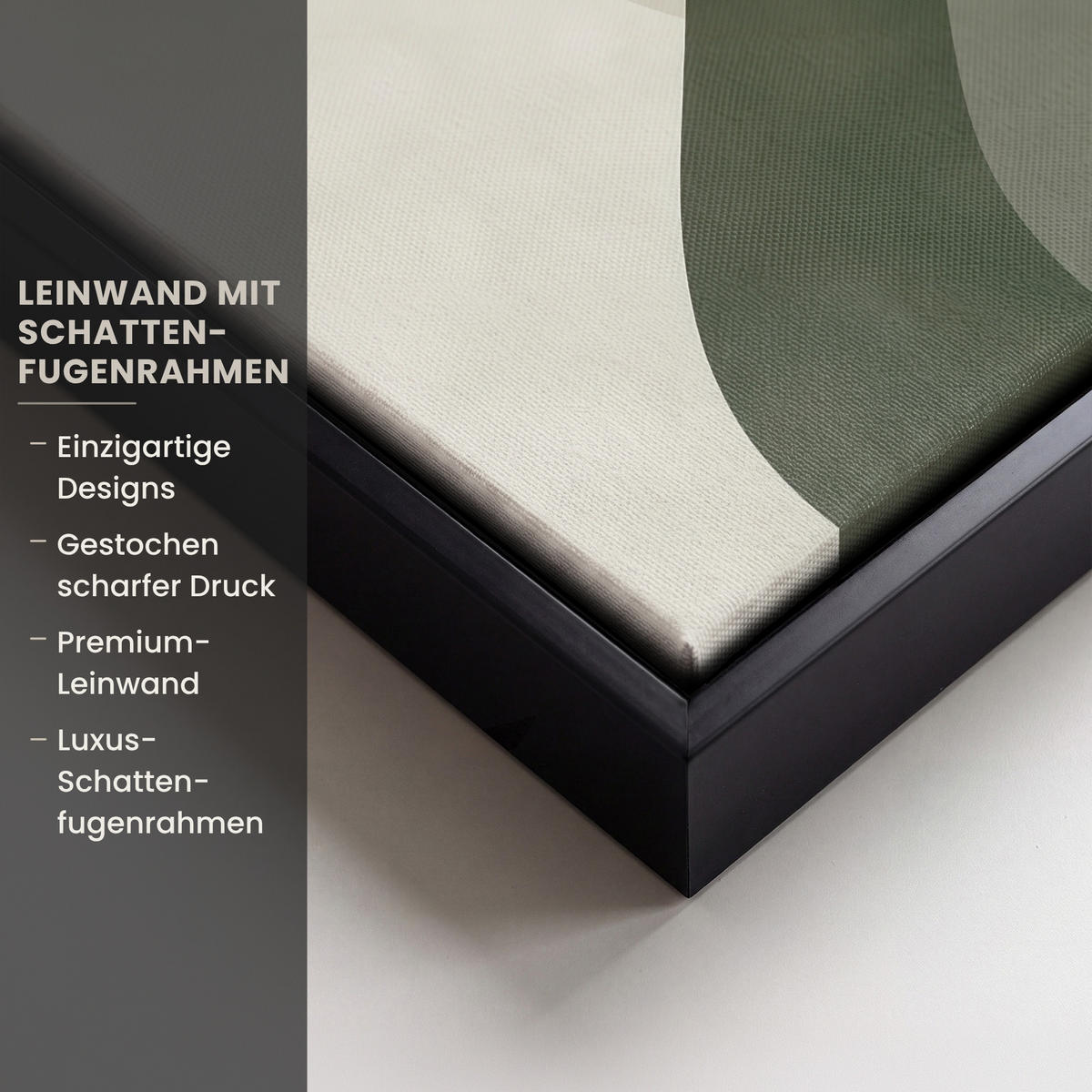 LEINWAND Bilder mit Rahmen - Japandi - Grün - Abstrakt - Modern - 20x20 - Salbeigrün, Textil (20/20cm) - MuchoWow
