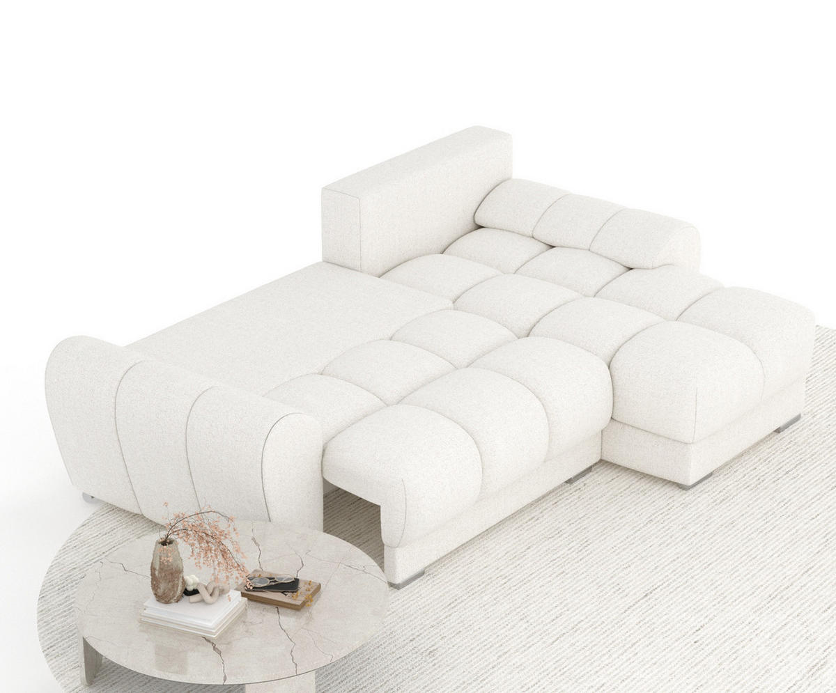 ECKSOFA MIT SCHLAFFUNKTION Peebles Creme Webstoff - Chromfarben/Creme, Holz/Holzwerkstoff (256/175cm) - Maison de Reve