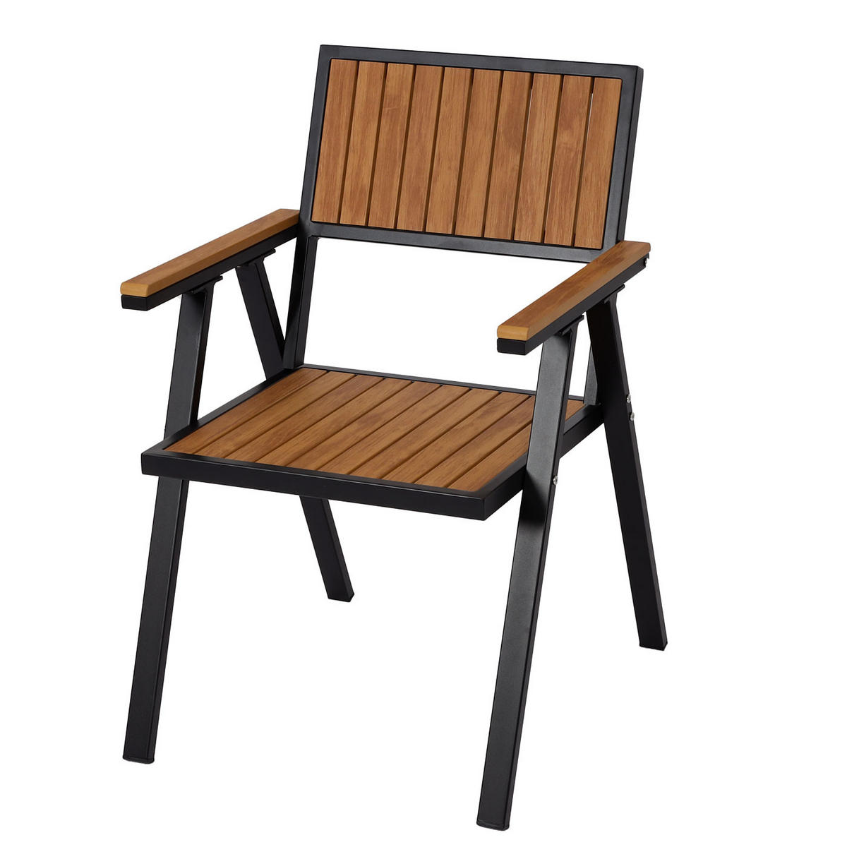 GARTENSTUHL Schwarz, Teak Dekor - Schwarz/Teakfarben, Metall (57/87/53cm) - MCW