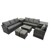 GARTENMÖBEL-SET mit Kissen Polyrattan Dunkelgrau 9-Sitzer - Dunkelgrau/Grau, Glas/Kunststoff - Fimous