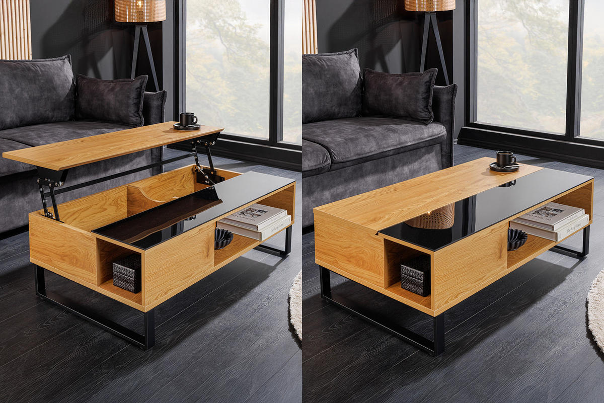COUCHTISCH APARTMENT Schichtholz Natur 110 cm - Hellbraun/Schwarz, Glas/Holzwerkstoff (60/110/35cm) - riess-ambiente