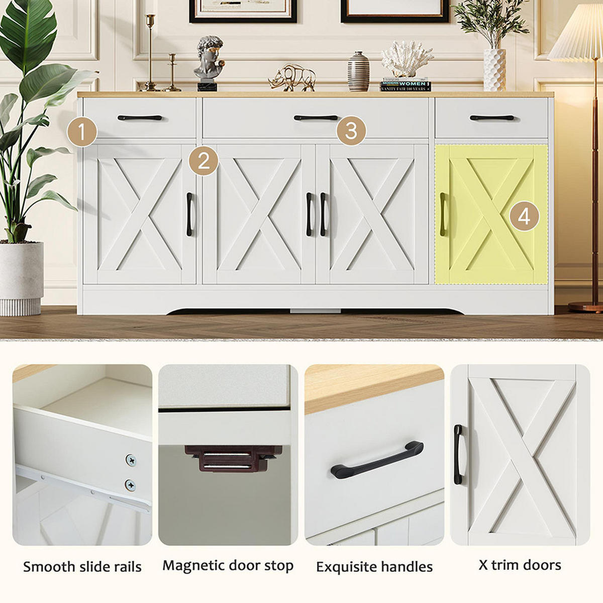 SIDEBOARD mit Dekoration in weiß - Weiß, Holz (37/75/160cm) - KOMHTOM