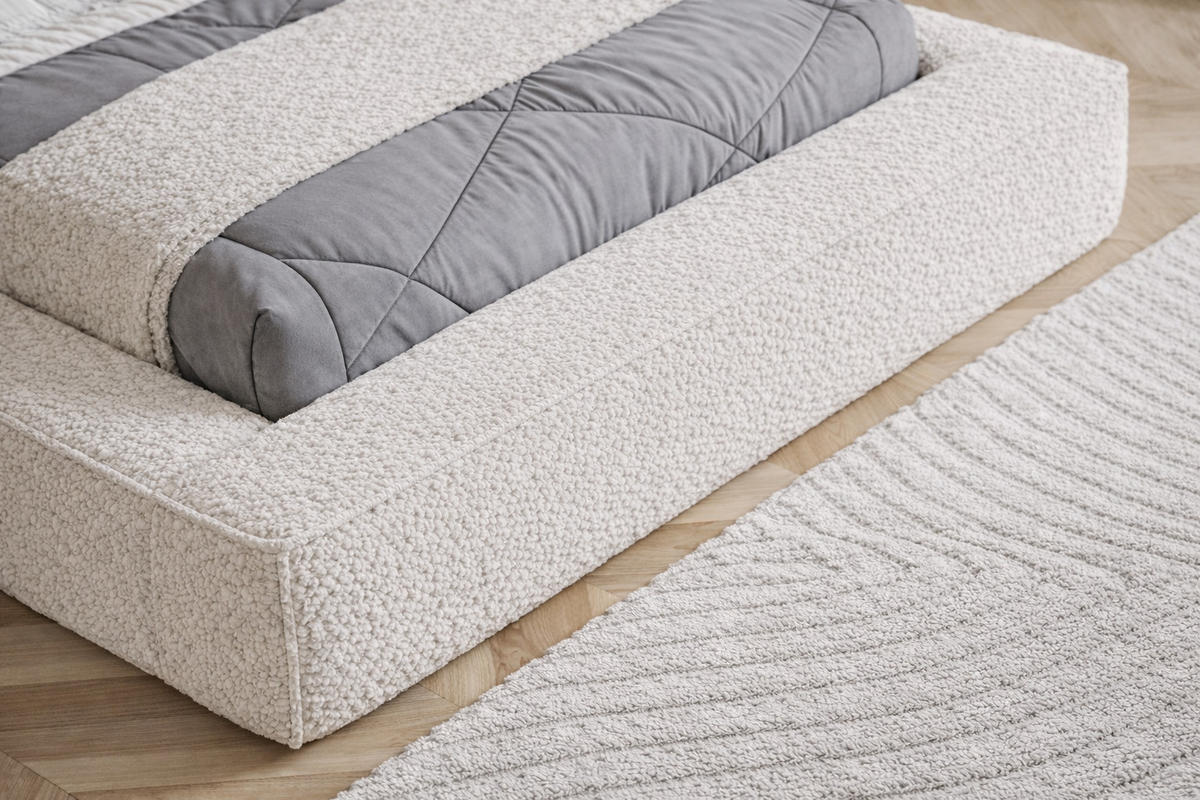 POLSTERBETT Boucle 180x200 Karano, Dicker Schaum, Bettkasten, Creme - Creme, Holz/Textil (180/200cm) - Emporius