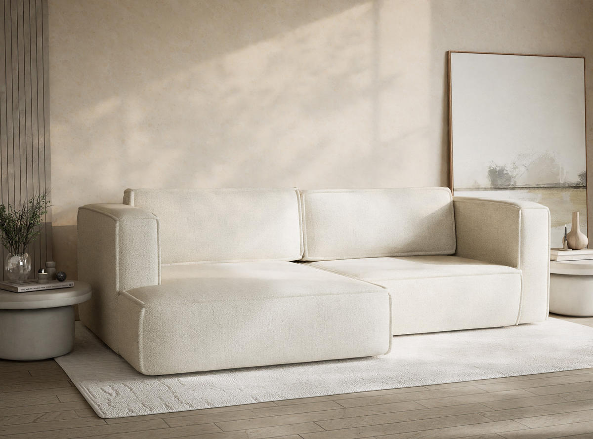 ECKSOFA MIT SCHLAFFUNKTION Velto Creme Webstoff - Creme/Schwarz, Holz/Holzwerkstoff (152/250cm) - Maison de Reve