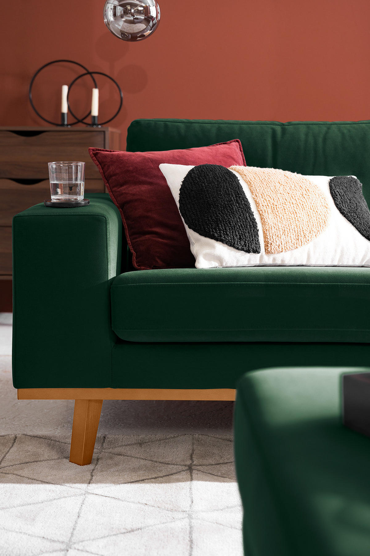 ECKSOFA mit Ottomane - Buchefarben/Grün, Buchenholz/Textil (287/219cm) - home24