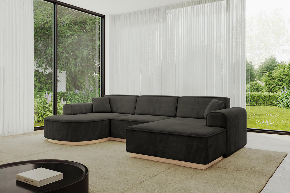 WOHNLANDSCHAFT ARRIO-U1 303x171x83 cm Schwarz - Schwarz, Holzwerkstoff/Textil (303/83/171cm) - ALTDECOR