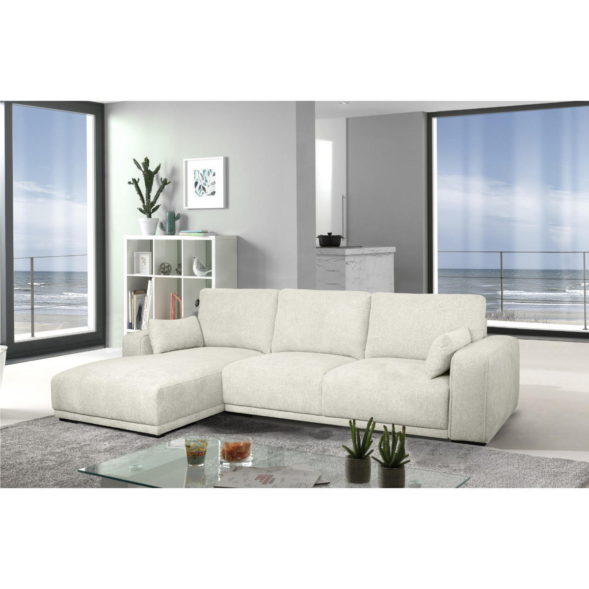 ECKSOFA Webstoff Beige - Beige/Schwarz, Holz/Textil (105/305cm) - Furnhouse