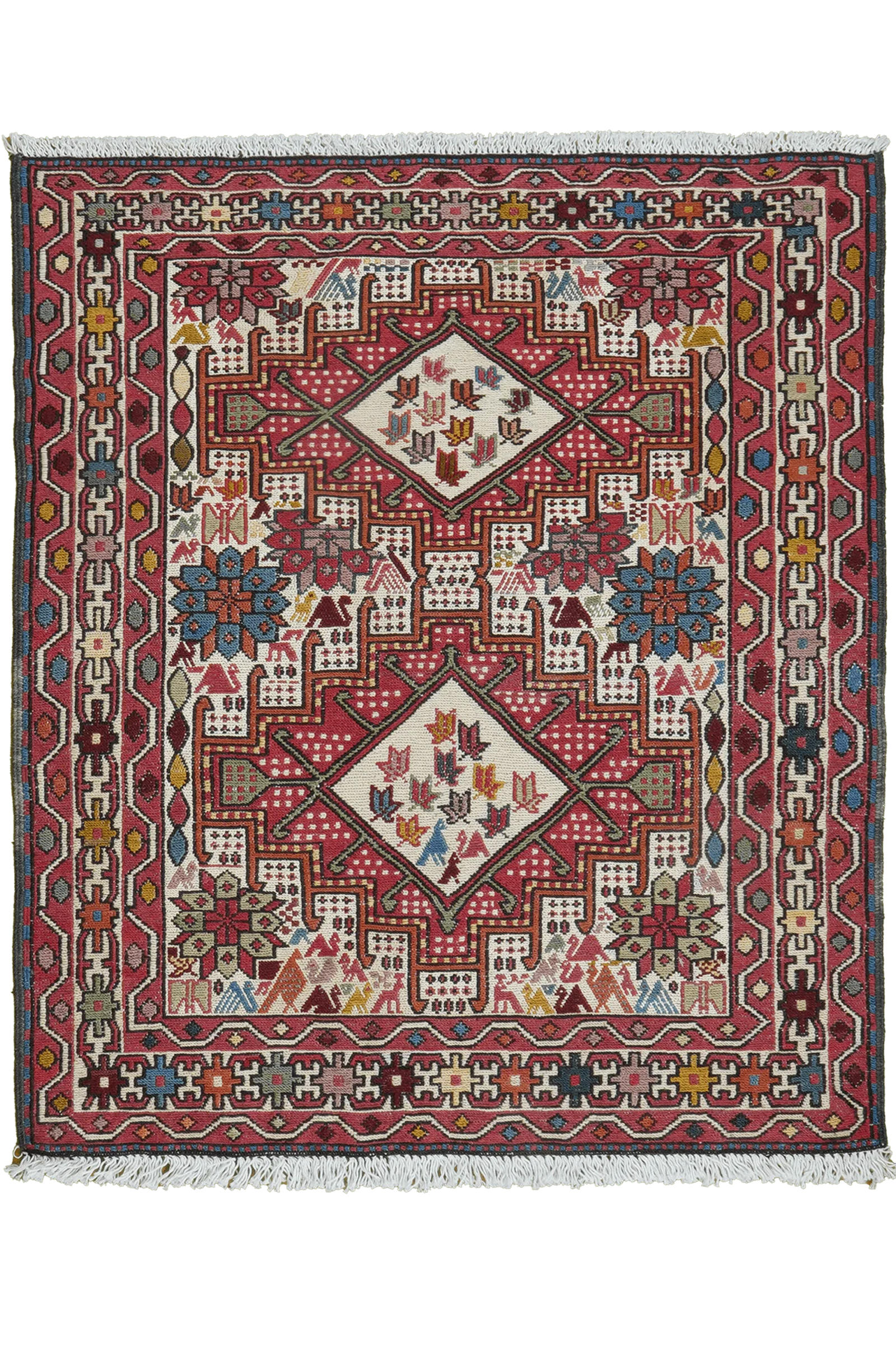 HANDWEBTEPPICH Sumak Shahsavan Beige 93/81 cm Schurwolle - Beige, Textil (81/93cm) - Looma
