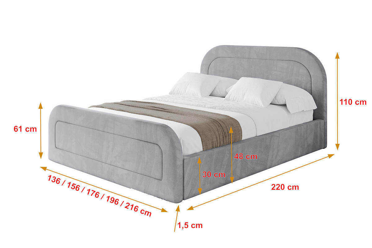 POLSTERBETT mit Bettkasten, Fußteil und Lattenrost, Boxbett mit Matratze H3/H4 - LERAY-Z 180x200 Hellgrau - Hellgrau, Holzwerkstoff/Textil (180/200cm) - ALTDECOR