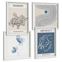 BILDER SET 4er Set - 50x50 cm & 40x60 cm Weißer Rahmen - abstrakte Poster mit Blumenlinien - Weiß, Kunststoff (50/50cm) - TULUP