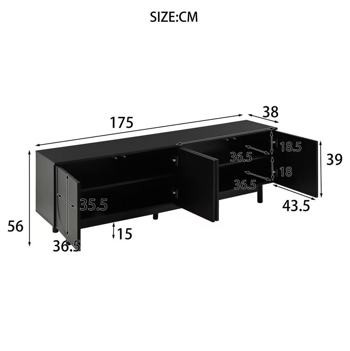 TV-SCHRANK mit 4 Türen 175 x 38 x 56 cm MDF Schwarz - Schwarz, Holzwerkstoff (38/56/175cm) - Beauniv