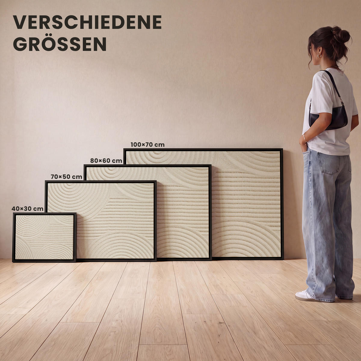 LEINWAND Bilder mit Rahmen - Muster - Abstrakt - Weiß - 80x60 - Beige, Textil (80/60cm) - MuchoWow