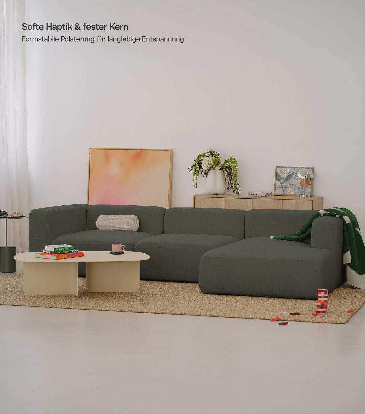 ECKSOFA modular Cubo 4-Sitzer - Grün, Textil (314/179cm) - Mokebo