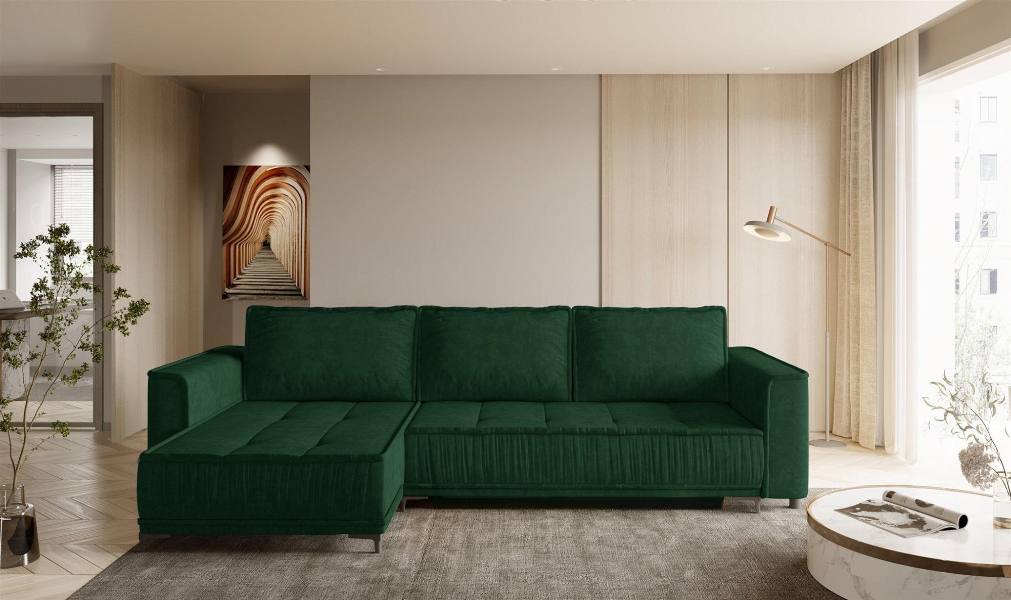 ECKSOFA Juna Mit Schlaffunktion - Grün, Holzwerkstoff/Textil (240/140cm) - Fun Möbel