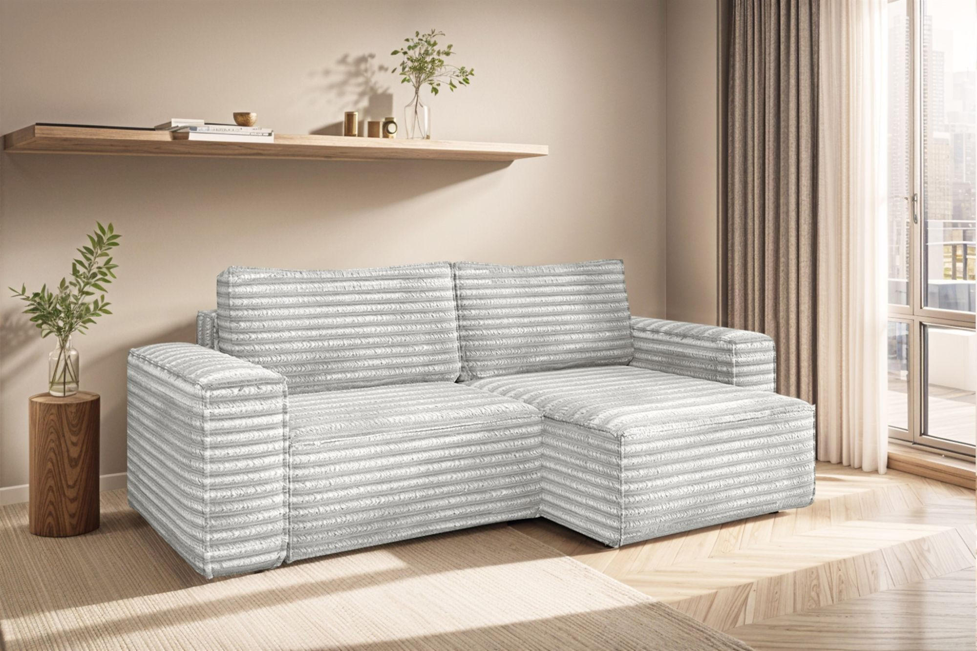 ECKSOFA Schlafsofa Madlen - Hellgrau, Holzwerkstoff/Textil (248/140cm) - Fun Möbel