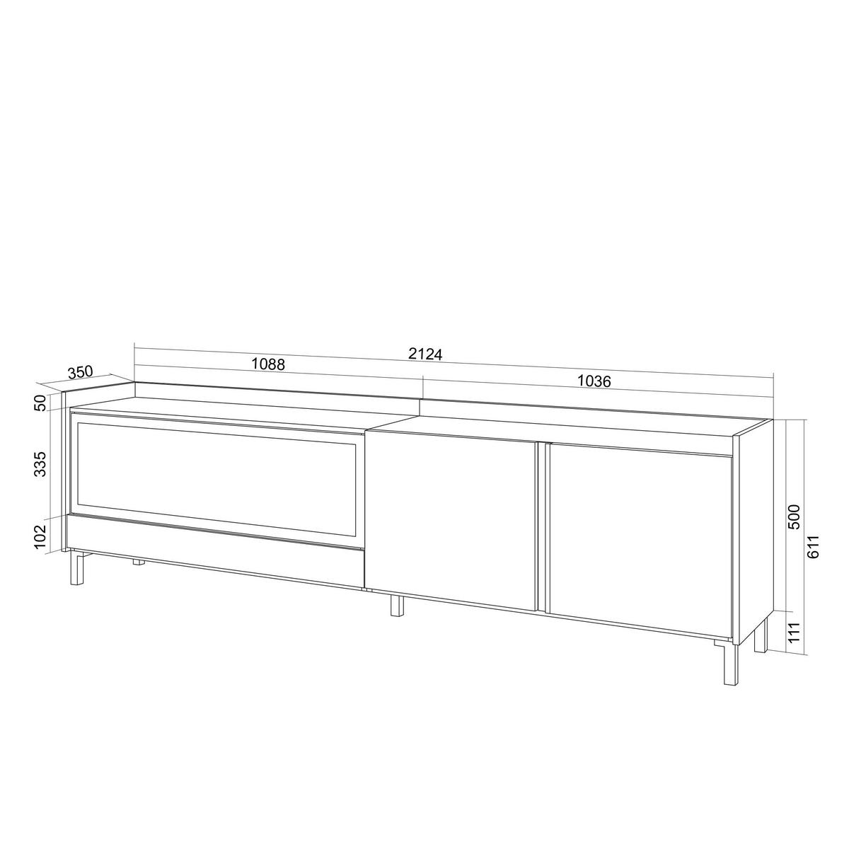LOWBOARD, Schwarz und Eiche, 212/35/61cm, Kamin mit Feuereffekt XXL - Schwarz, Holzwerkstoff (212/61/35cm) - Skraut Home