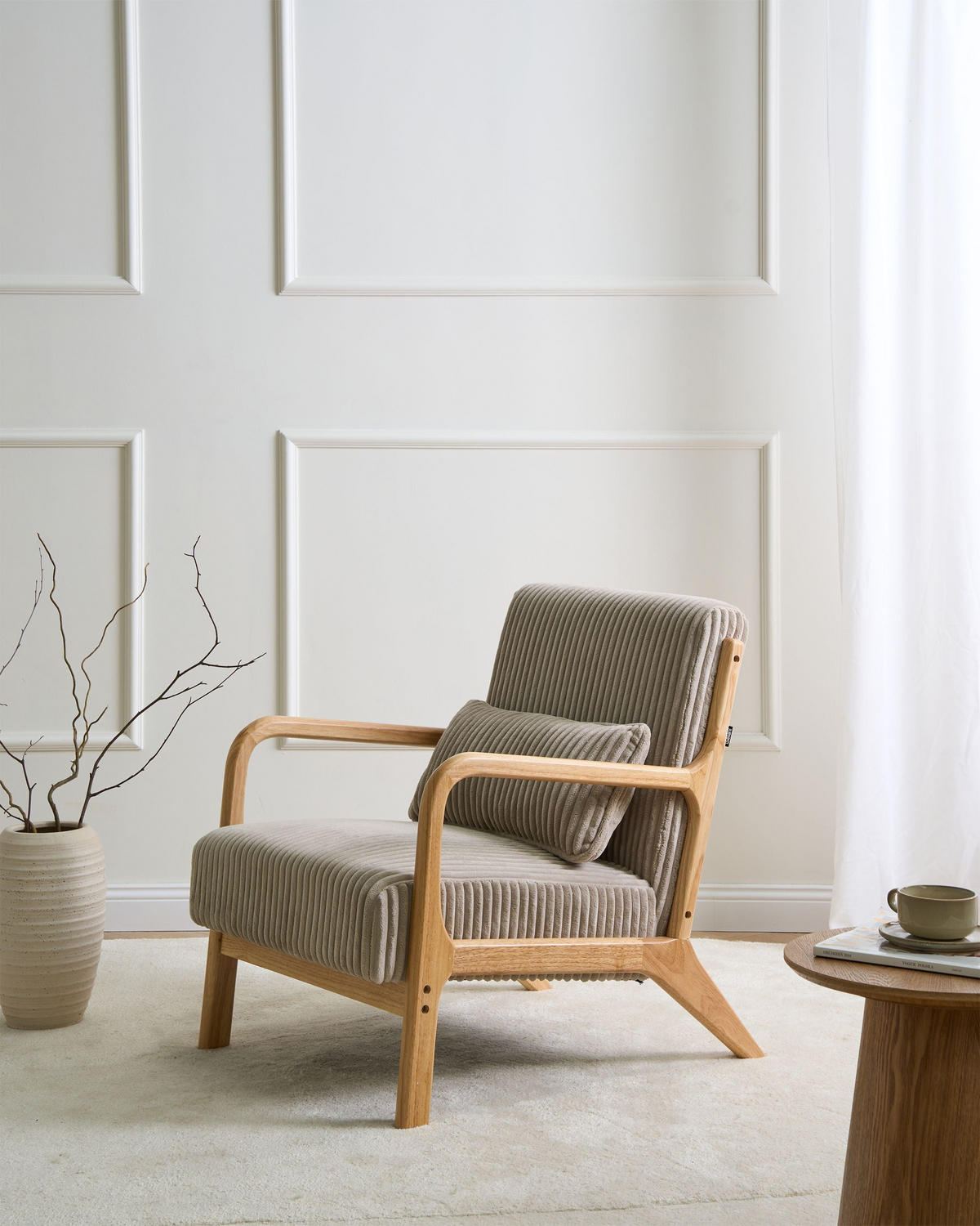 SESSEL Sorsele Cord Beige - Hellbraun/Beige, Holz/Textil (64/77/82cm) - Beliani