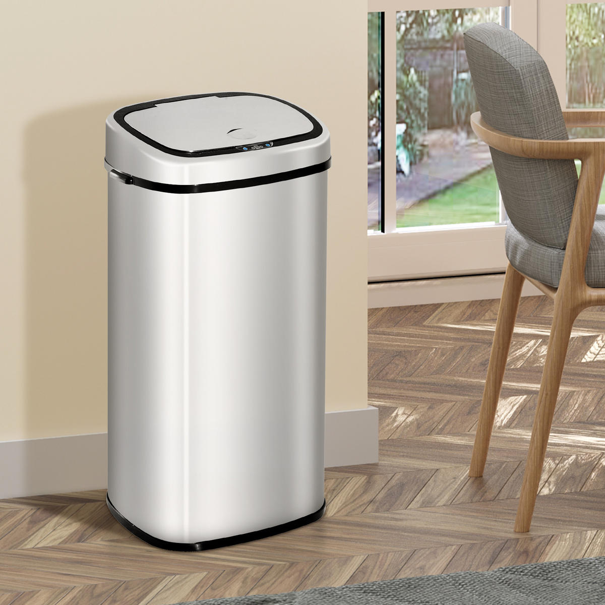 AUTOMATIK Mülleimer Abfalleimer mit Sensor Küche Edelstahl viereckig 68L - Silberfarben, Metall (29.5/78/40.5cm) - HOMCOM