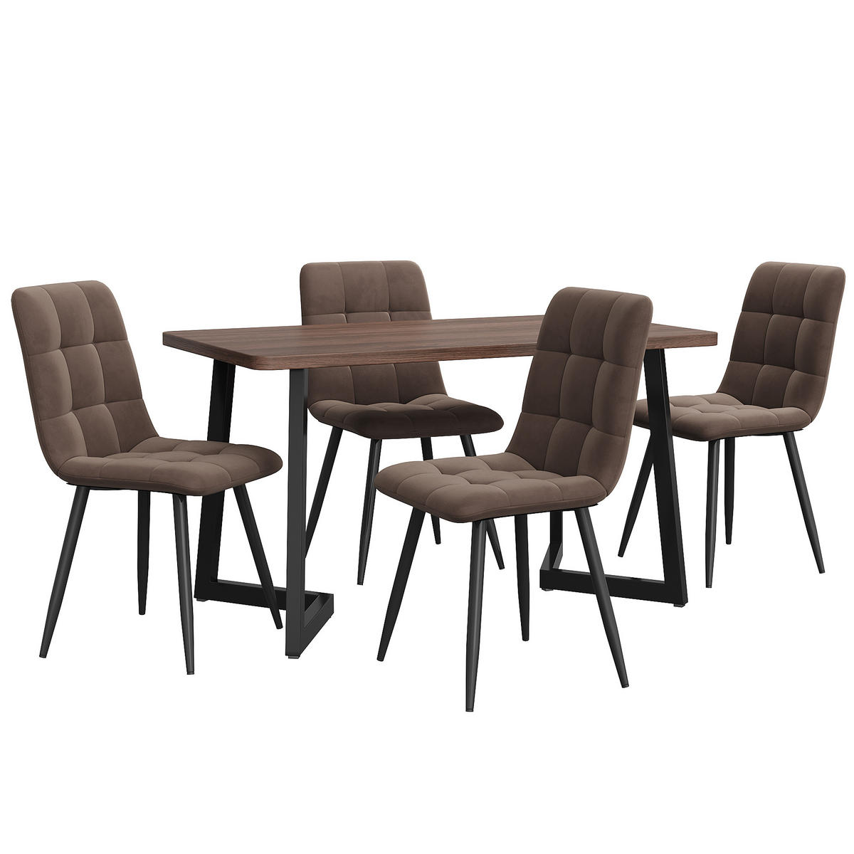 ESSGRUPPE Esstisch 4 Stühle MDF Walnuss Braun 5-tlg - Braun, Holzwerkstoff (117/75/68cm) - FLIEKS