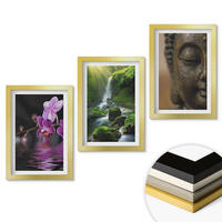 WANDBILDER 3er Set - 20x30 cm Goldrahmen - Blumen, Wasserfall, Buddha-Felsen, Zen - Goldfarben, Kunststoff (20/30cm) - ArtPrintCave