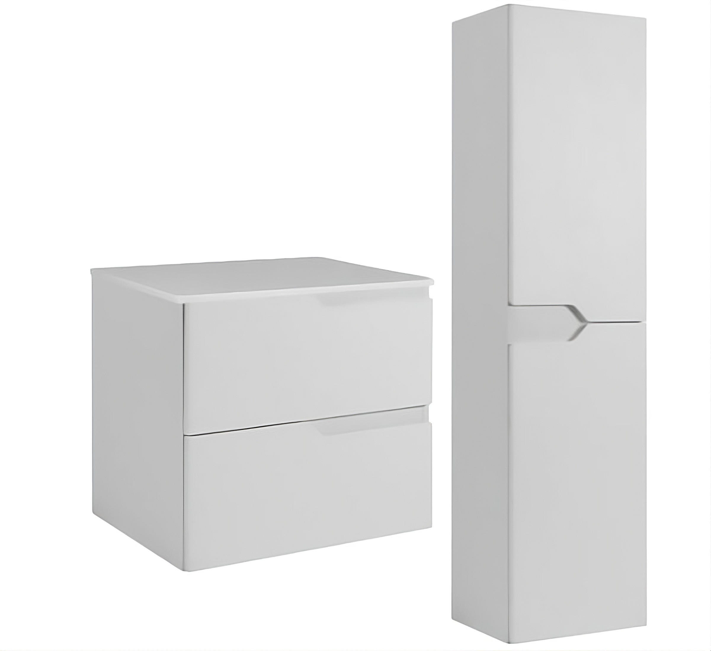 WASCHBECKUNTERSCHRANK + HÄNGESÄULE MODERN 60 cm + Kolomkast 136 cm mit Arbeitsplatte Farbe: Weiß - Weiß - Weiß, Holzwerkstoff (60/57/46cm) - Rodan