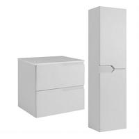 WASCHBECKUNTERSCHRANK + HÄNGESÄULE MODERN 60 cm + Kolomkast 136 cm mit Arbeitsplatte Farbe: Weiß - Weiß - Weiß, Holzwerkstoff (60/57/46cm) - Rodan