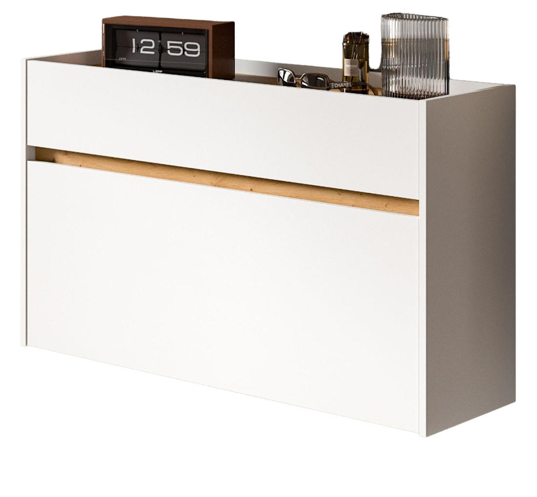 SCHUHKIPPER weiß und Artisan Eiche, Schuhschrank hängend 110 x 61 cm, Borga - Weiß/Eiche Artisan, Holzwerkstoff (110/61/32cm) - Inn.Furn
