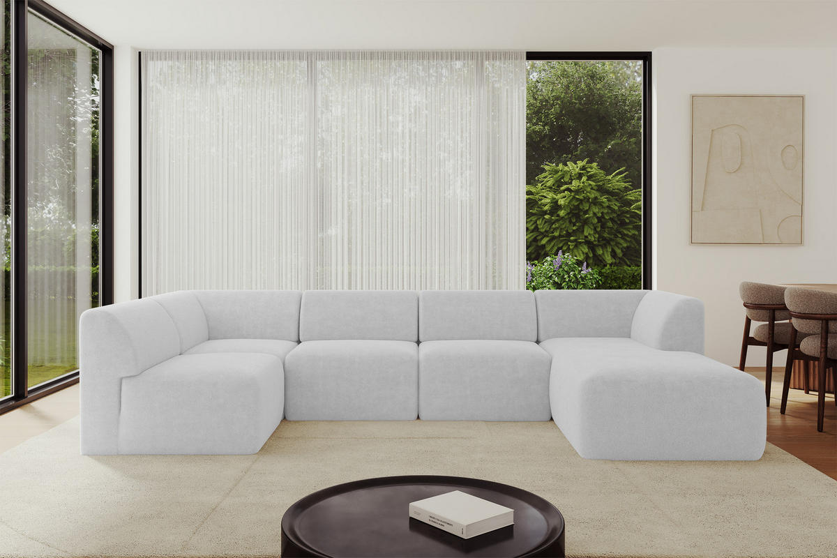 WOHNLANDSCHAFT Ottomane Rechts MOVO-L 345x180x78 cm Hellgrau Tissu - Nickelfarben, Holzwerkstoff/Kunststoff (180/78/345cm) - ALTDECOR