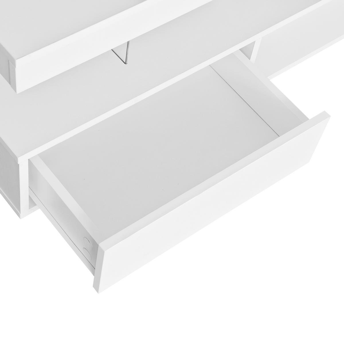 COUCHTISCH 95/50/42,5 cm in Weiß Hochglanz mit LED-Beleuchtung und 2 Schubladen - Weiß, Holzwerkstoff (90/50/42.5cm) - Flora Grace